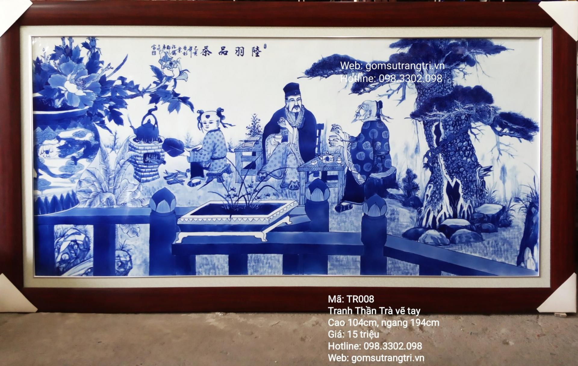 Tranh Thần Trà vẽ tay men chàm